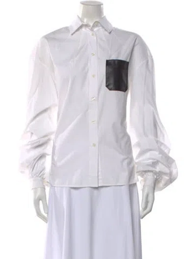 Pre-owned Arias Long Sleeve Button-up Top In White