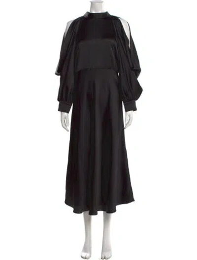 Pre-owned Arias Mock Neck Long Dress In Black