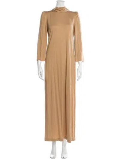Pre-owned Arias Mock Neck Long Dress In Neutral