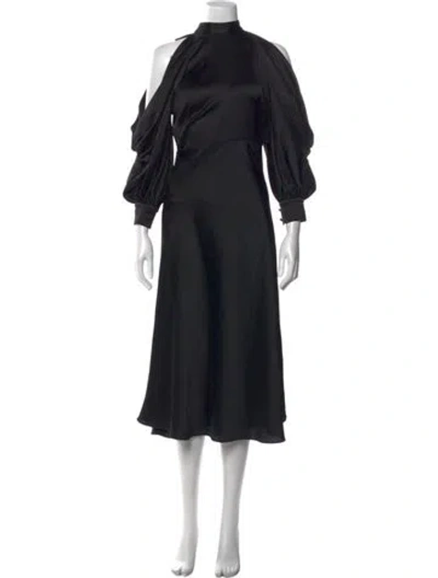 Pre-owned Arias Mock Neck Midi Length Dress In Black