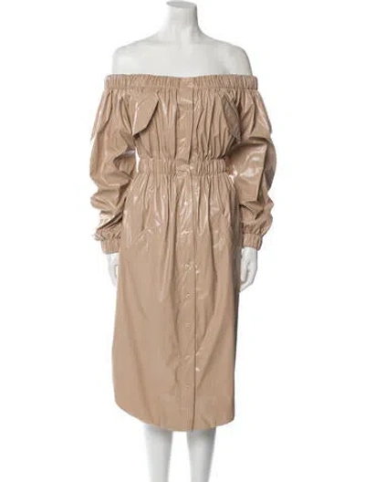 Pre-owned Arias Off-the-shoulder Midi Length Dress In Neutral