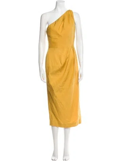 Pre-owned Arias One-shoulder Midi Length Dress In Yellow