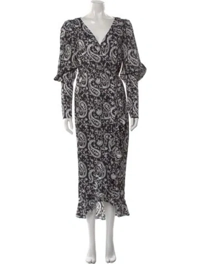 Pre-owned Arias Paisley Print Midi Length Dress In Black