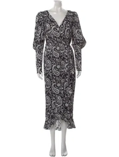 Pre-owned Arias Paisley Print Midi Length Dress In Black