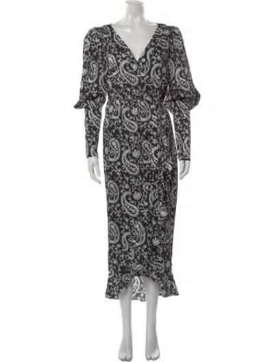 Pre-owned Arias Paisley Print Midi Length Dress In Black