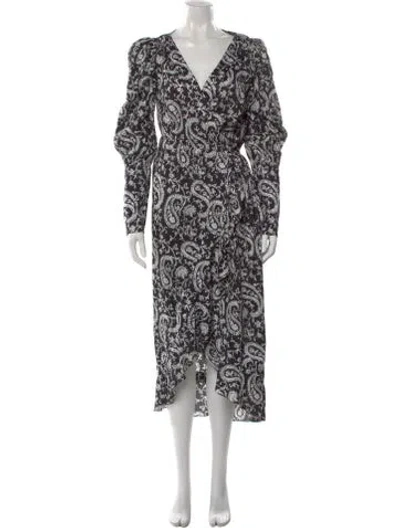 Pre-owned Arias Paisley Print Midi Length Dress In Black
