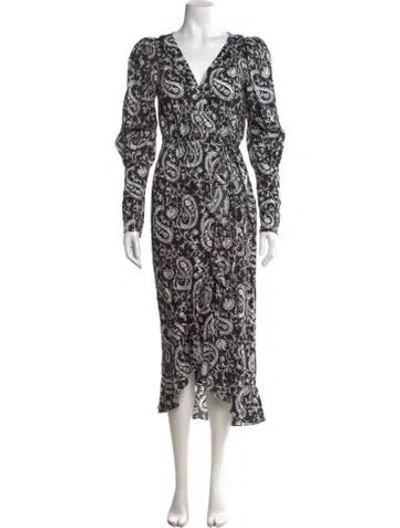 Pre-owned Arias Paisley Print Midi Length Dress In Black