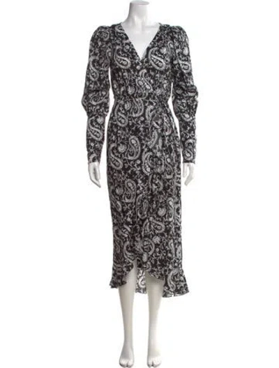 Pre-owned Arias Paisley Print Midi Length Dress In Black