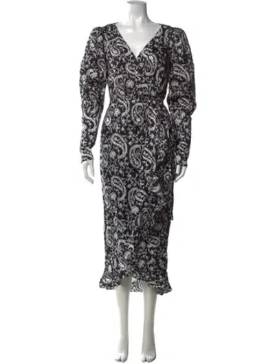 Pre-owned Arias Paisley Print Midi Length Dress W/ Tags In Black