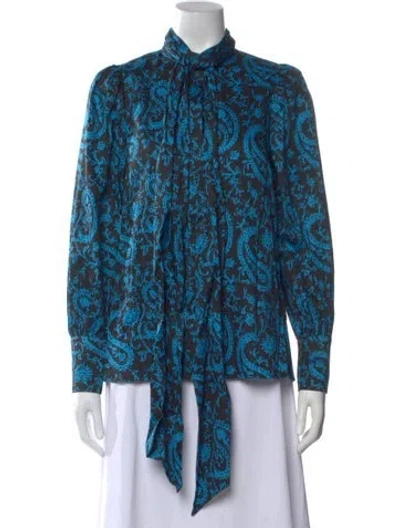 Pre-owned Arias Paisley Print Tie Neck Blouse W/ Tags In Multi