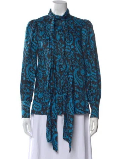 Pre-owned Arias Paisley Print Tie Neck Blouse W/ Tags In Multi