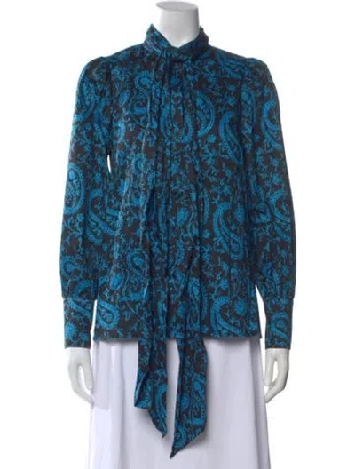 Pre-owned Arias Paisley Print Tie Neck Blouse W/ Tags In Multi