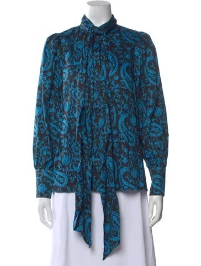 Pre-owned Arias Paisley Print Tie Neck Top W/ Tags In Multi