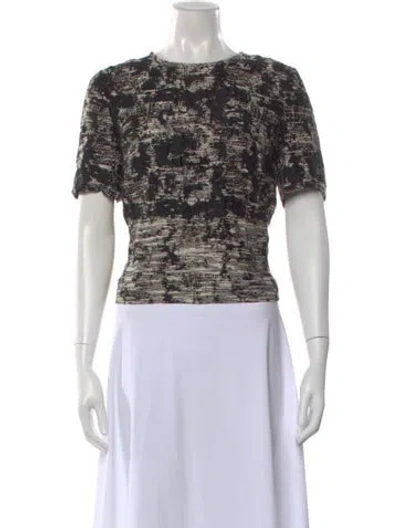 Pre-owned Arias Patterned Crew Neck Top In Black