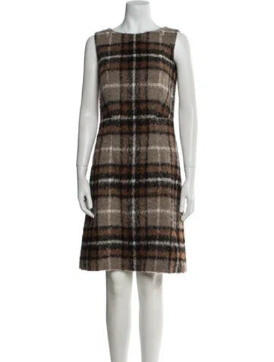 Pre-owned Arias Plaid Print Knee-length Dress W/ Tags In Brown