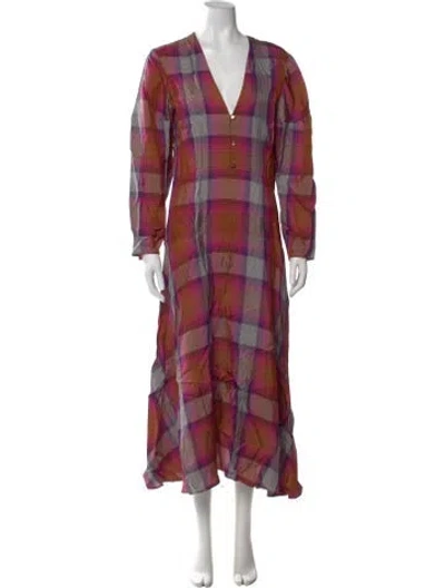 Pre-owned Arias Plaid Print Long Dress W/ Tags In Multi