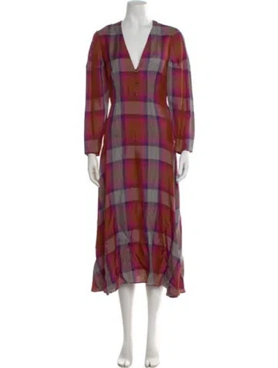 Pre-owned Arias Plaid Print Long Dress W/ Tags In Pink