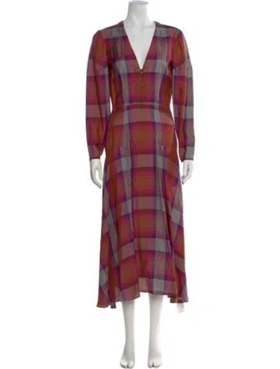 Pre-owned Arias Plaid Print Long Dress W/ Tags In Pink