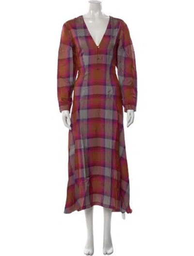 Pre-owned Arias Plaid Print Long Dress W/ Tags In Pink