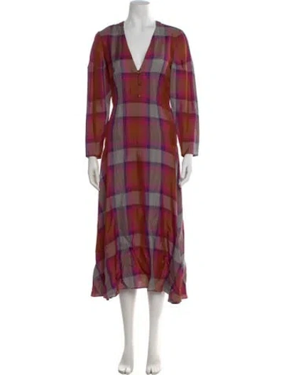 Pre-owned Arias Plaid Print Long Dress W/ Tags In Pink