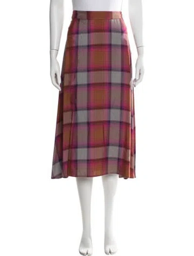 Pre-owned Arias Plaid Print Midi Length Skirt In Brown