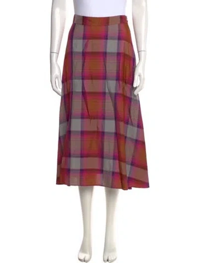 Pre-owned Arias Plaid Print Midi Length Skirt In Brown