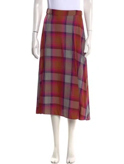 Pre-owned Arias Plaid Print Midi Length Skirt In Purple