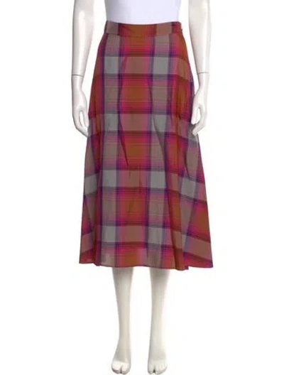 Pre-owned Arias Plaid Print Midi Length Skirt In Purple