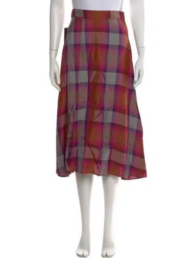 Pre-owned Arias Plaid Print Midi Length Skirt W/ Tags In Pink