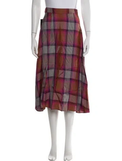 Pre-owned Arias Plaid Print Midi Length Skirt W/ Tags In Pink