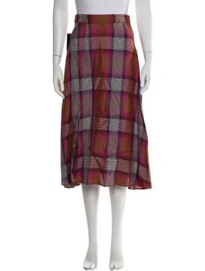 Pre-owned Arias Plaid Print Midi Length Skirt W/ Tags In Pink
