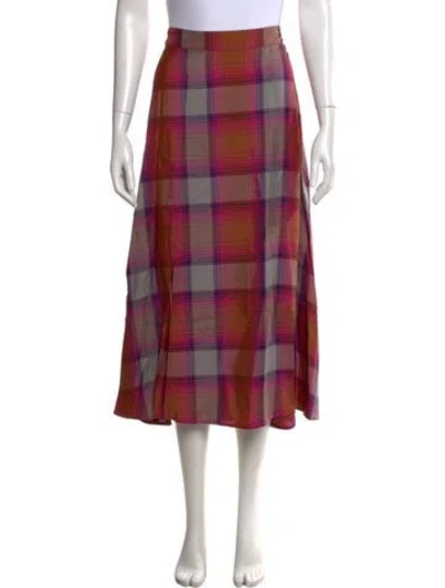 Pre-owned Arias Plaid Print Midi Length Skirt W/ Tags In Pink