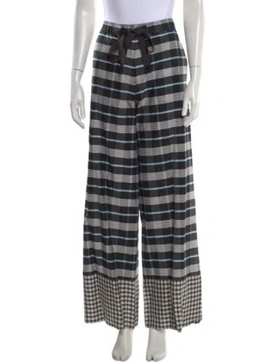 Pre-owned Arias Plaid Print Wide Leg Pants In Black