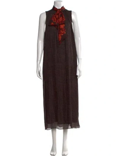 Pre-owned Arias Printed Long Dress In Brown