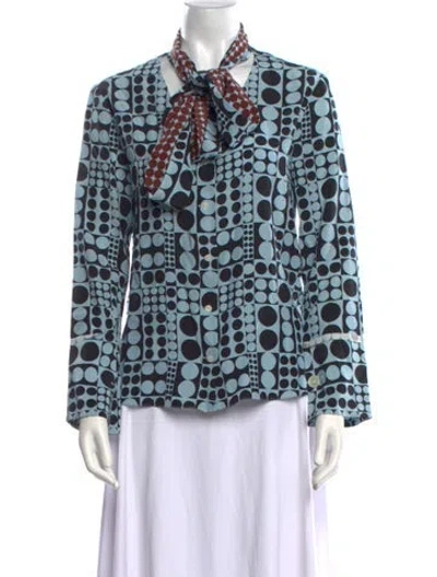 Pre-owned Arias Printed Long Sleeve Button-up Top In Blue