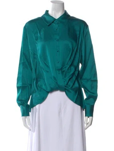 Pre-owned Arias Satin Long Sleeve Button-up Top W/ Tags In Green