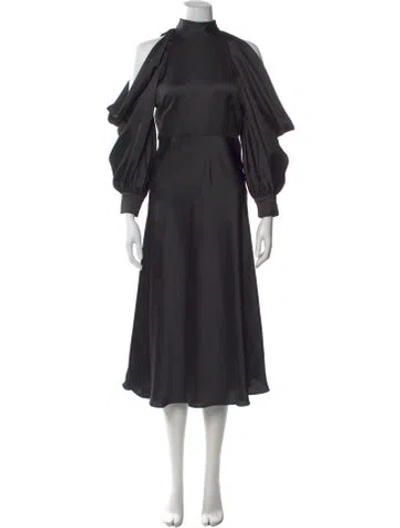 Pre-owned Arias Satin Midi Length Dress In Black