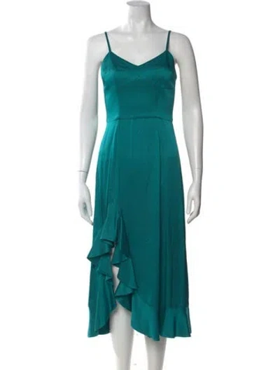 Pre-owned Arias Satin Midi Length Dress In Blue