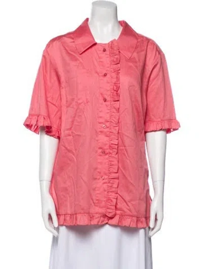 Pre-owned Arias Short Sleeve Button-up Top In Pink