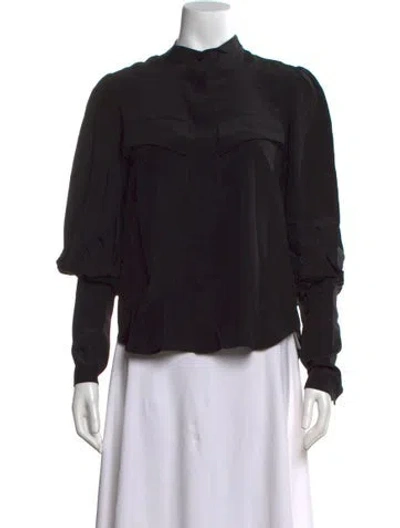 Pre-owned Arias Silk Long Sleeve Button-up Top W/ Tags In Black