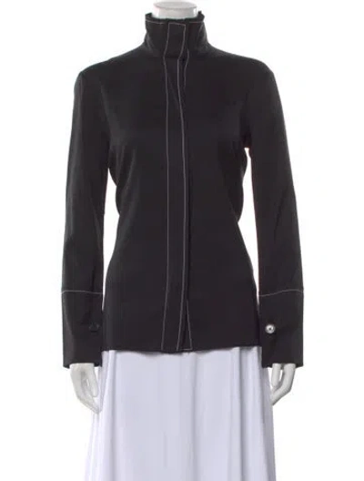 Pre-owned Arias Silk Long Sleeve Top In Black
