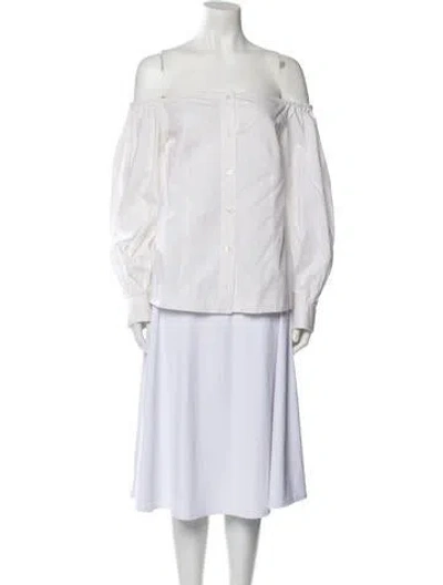Pre-owned Arias Square Neckline Long Sleeve Tunic In White