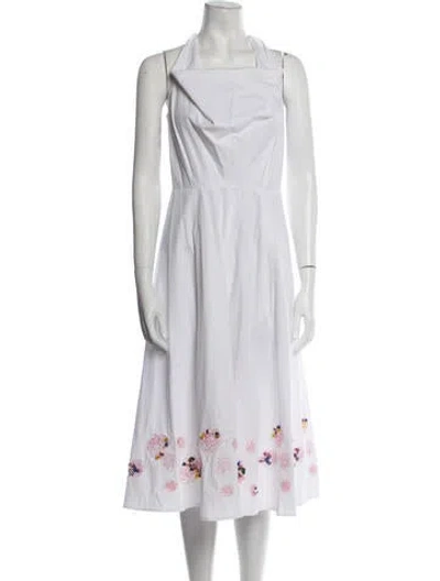 Pre-owned Arias Square Neckline Midi Length Dress In White