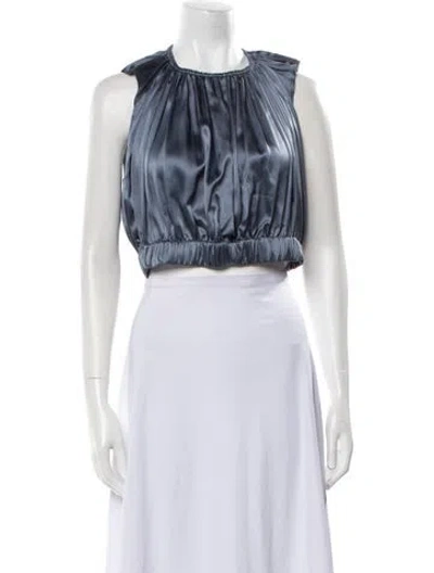 Pre-owned Arias Striped Crew Neck Crop Top In Blue