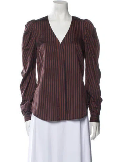 Pre-owned Arias Striped V-neck Blouse In Gray