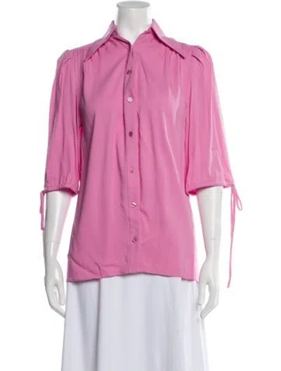 Pre-owned Arias Three-quarter Sleeve Button-up Top In Pink