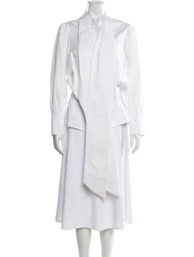 Pre-owned Arias Tie Neck Long Sleeve Top In White