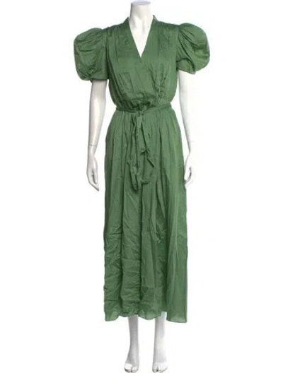 Pre-owned Arias V-neck Long Dress In Green