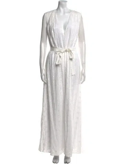 Pre-owned Arias V-neck Long Dress In White