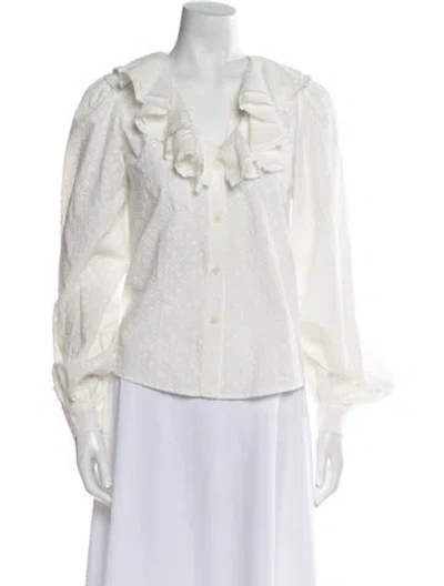 Pre-owned Arias V-neck Long Sleeve Blouse In Neutral